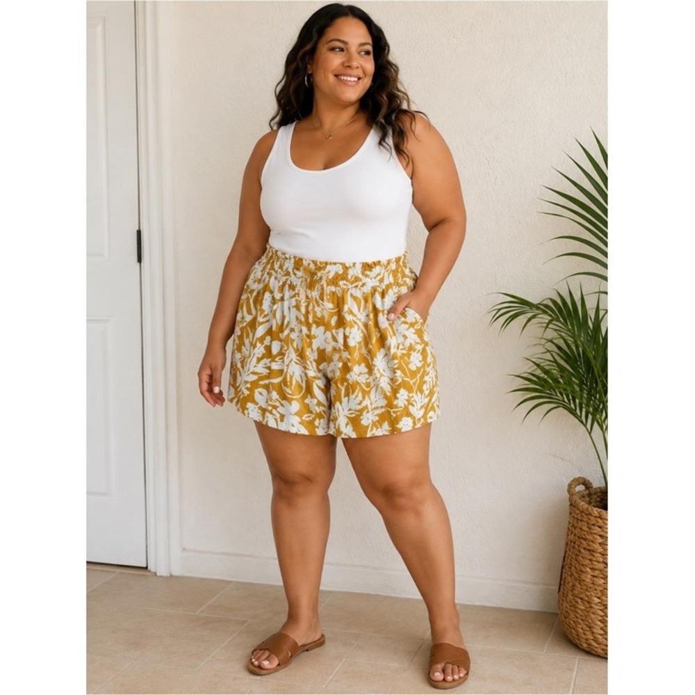 AVA & VIV. NWT. Canary, Gold Pull on Shorts. Linen/Rayon Blend. Size 2X.